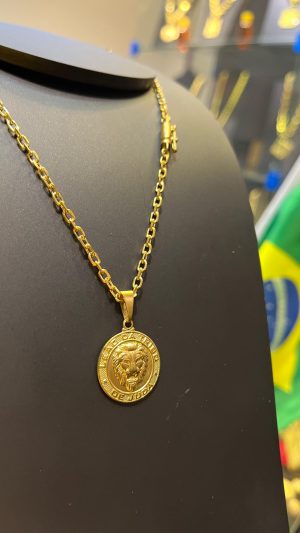 Cordão Cadeado Redondo Medalha Leão de Judá