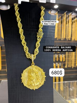 Corrente Baiano 100% Moeda Antiga com Medalha Sagrada (8mm / 12mm)