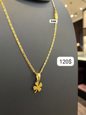 Corrente Delicada 2mm com Pingente Trevo da Sorte