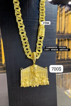 Corrente Friso Triplo 15mm 100% Moeda com Pingente Poderoso Chefinho